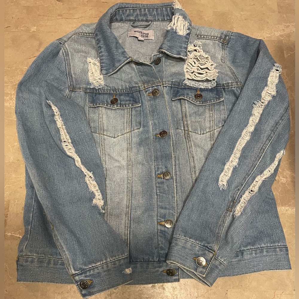 Distressed Denim Jacket Large